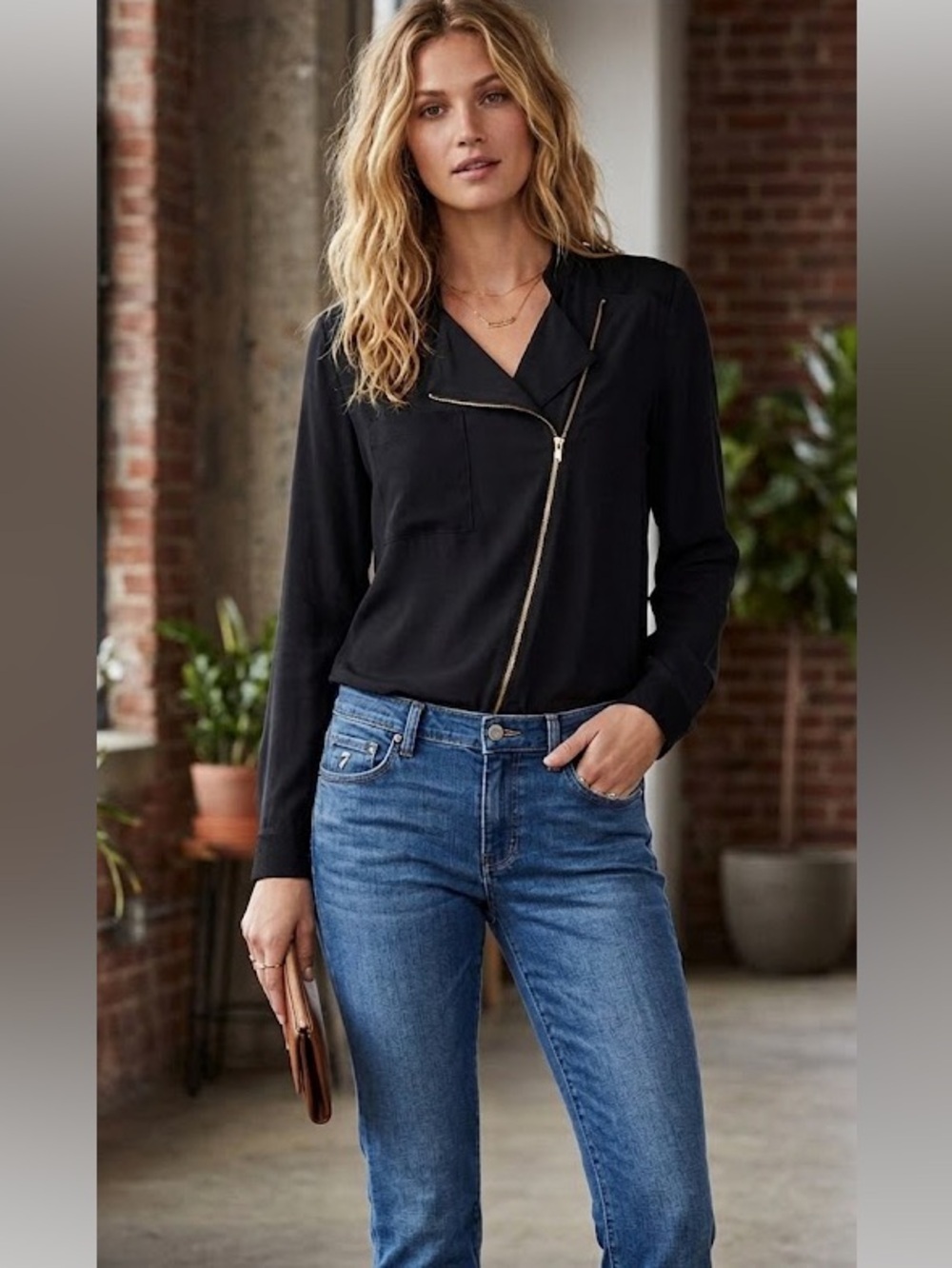 100% Silk Seven For All Mankind Black Blouse Size XS